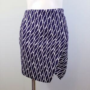 LOFT Asymmetrical Faux Wrap Skirt Navy White Geometric XXS